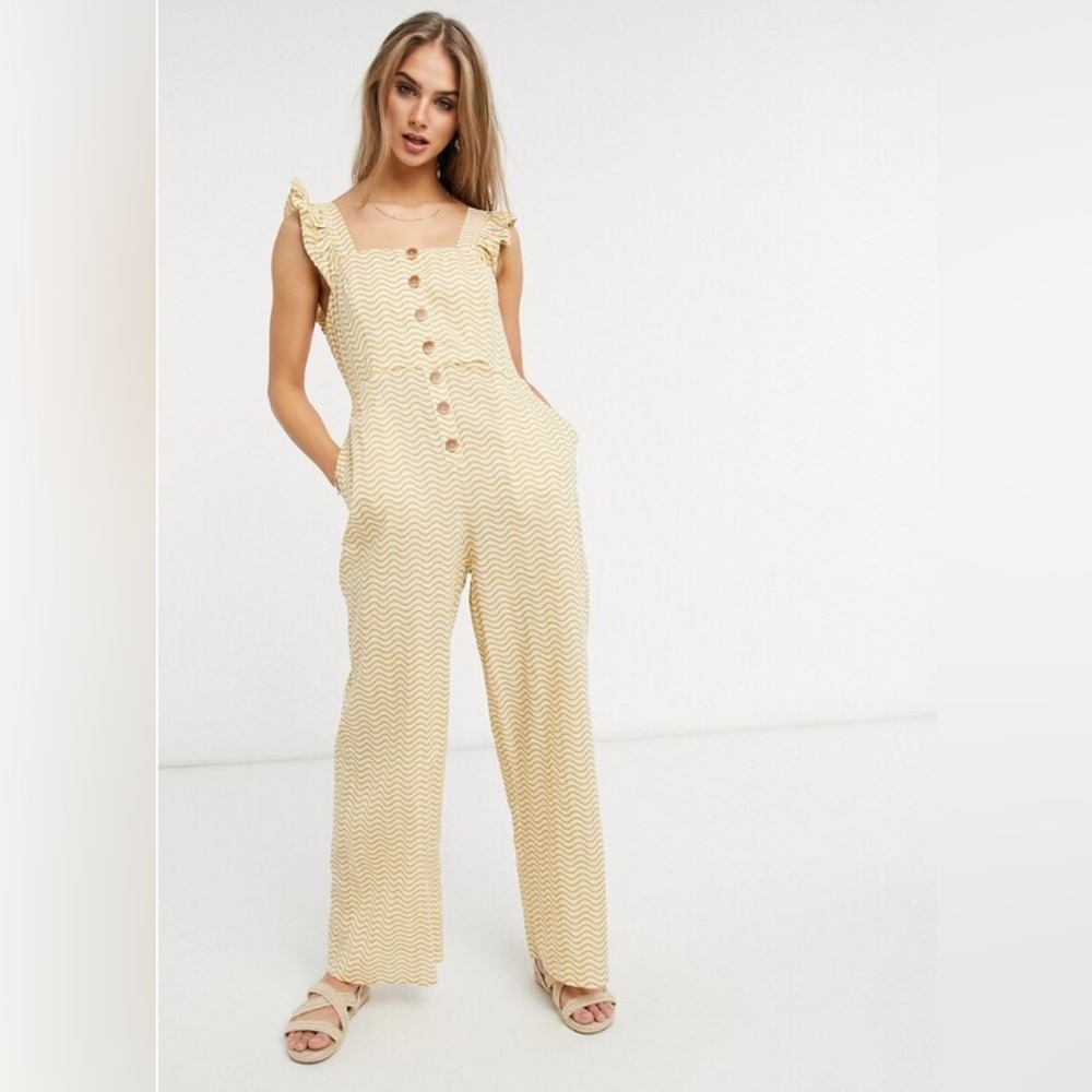 Fashion Union Cream Chevron Sleeveless Tan Mustard Jumpsuit Size 4 Coastal